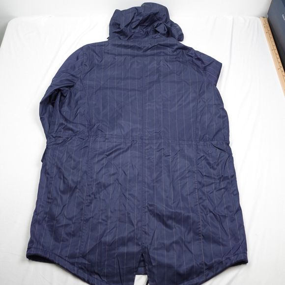 Kenneth Cole Reaction Long Windbreaker Men M Full Zip Blue Hooded Striped Lined - Picture 9 of 9
